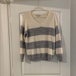 Knox Rose Women's Cream and Gray Striped Sweater Oversized